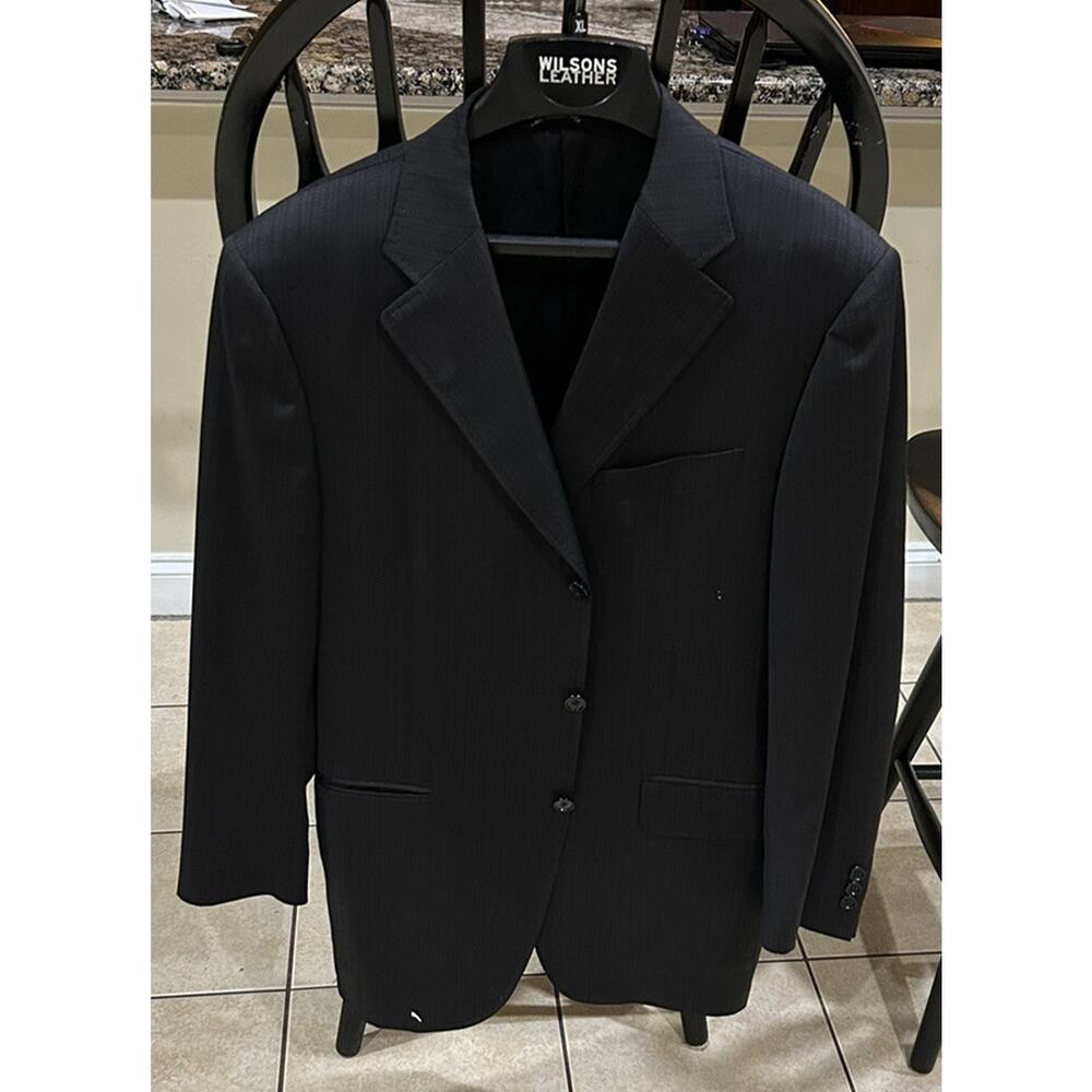 Canali Mens Wool Striped Two Button Blazer Jacket Black Size 40S Super 120’s